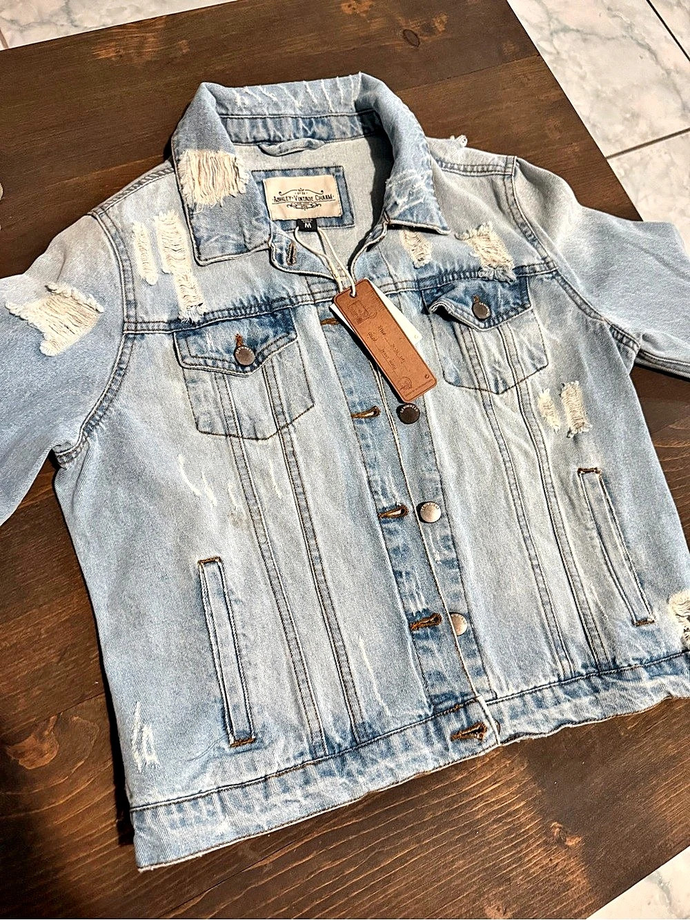 Distressed Denim Jean Jacket Size Medium NWT